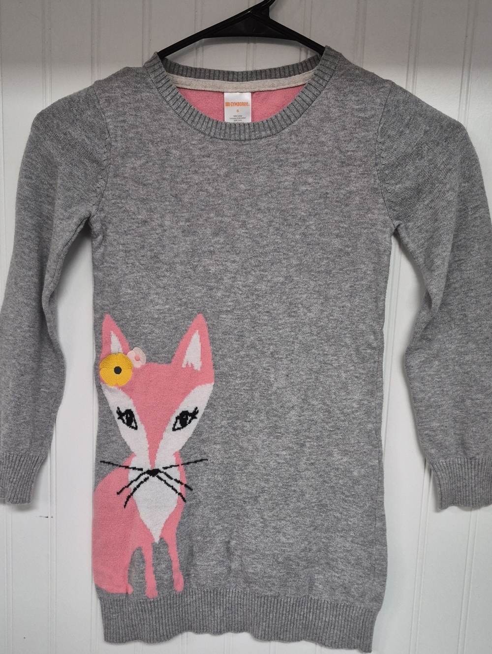1011- Gymboree Gray & Pink Fox Long Sleeve Knit Top